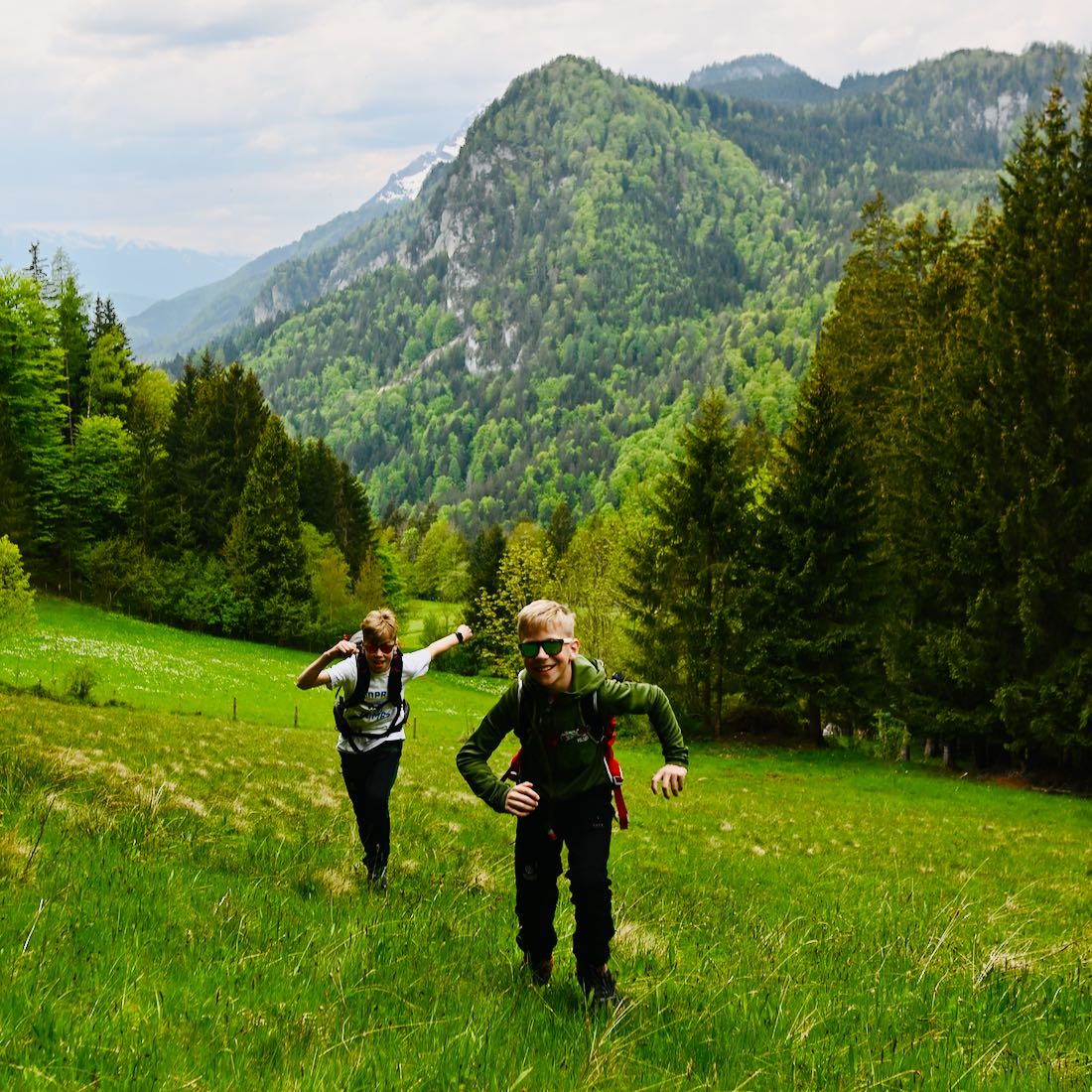 Flo und Ben auf der Wiese in Wörschach