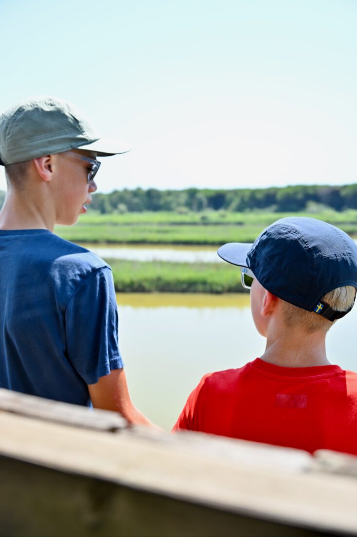Flo und Ben schauen Wildvögel in Vallevecchia in Bibione