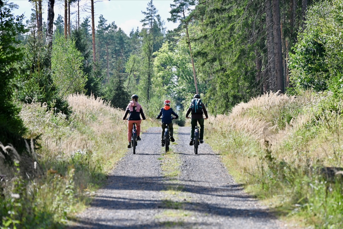 Benni, Flo und Melanie nebeneinander auf dem Fahrrad im Vogtland