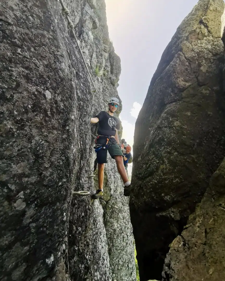 Flo auf dem Via Ferrata in Rodrigues