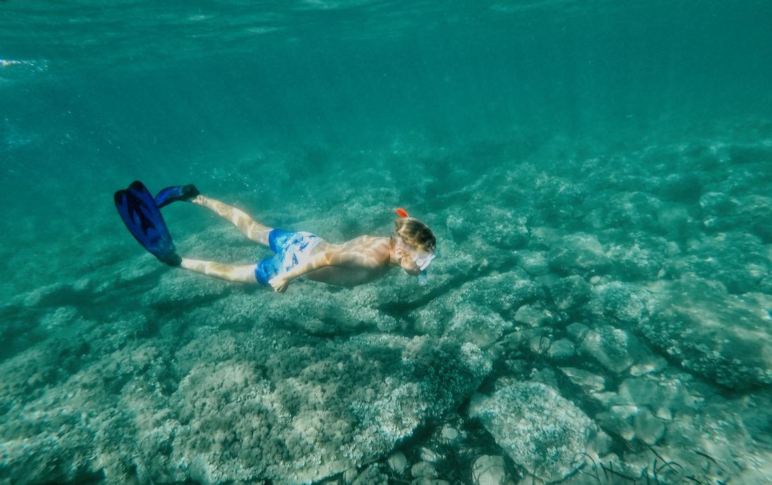 Flo schnorchelt im Mittelmeer